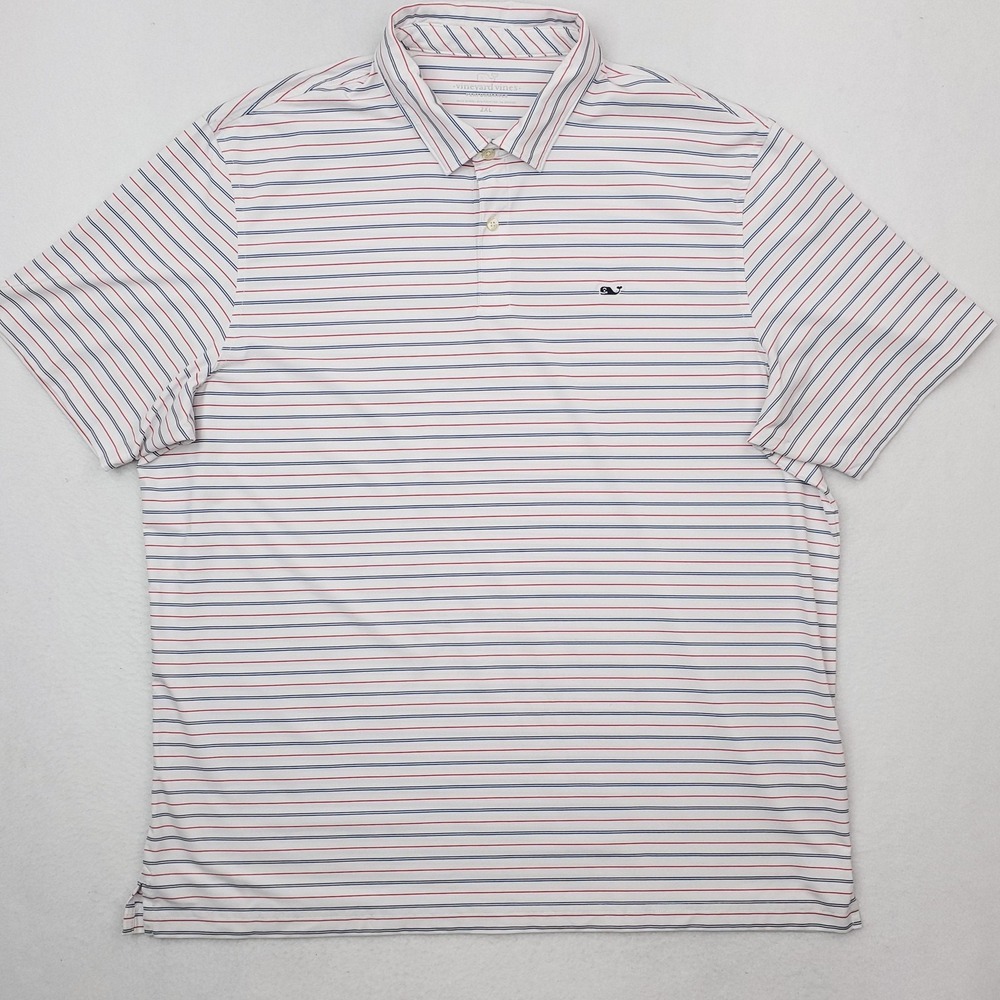 Vineyard Vines Polo Shirt Mens 2XL Red White Blue Striped Performance Golf